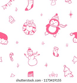 Merry Christmas. Christmas seamless pattern. Hand drawing.