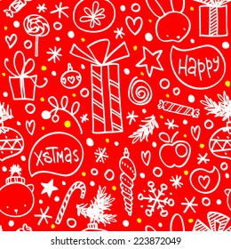 Merry Christmas seamless pattern. Hand drawn vector illustration.