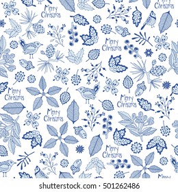 Merry Christmas seamless pattern. Hand drawing.