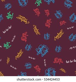 Merry Christmas Seamless Pattern With Hand Drawn Lettering. Xmas Design Label Elements for holiday invitation, greeting, card and fabric, backdrop, sticker, wallpaper, print. Vector