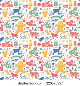 Merry Christmas seamless pattern, Happy New Year background, wrapping paper texture, silhouette.Classic elements Christmas pattern winter background. Holidays icon