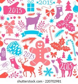 Merry Christmas seamless pattern, Happy New Year background, wrapping paper texture, silhouette.Classic elements Christmas pattern winter background. Holidays icon