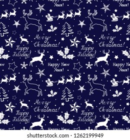 Merry Christmas seamless pattern. Holiday lettering. Make a wish. Winter holiday background. New Year texture. For banners, posters, cards and wrapping paper. 2021.