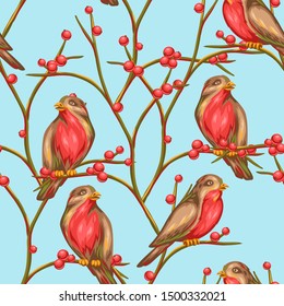 Merry Christmas seamless pattern. Holiday background in vintage style.