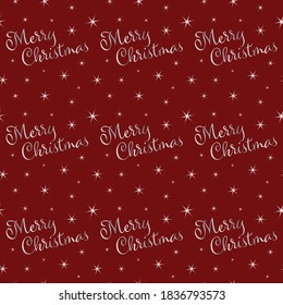 Merry Christmas seamless pattern. Holiday lettering. Make a wish. Editable red background. eps 10