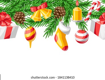 Feliz Navidad sin costura. Fondo de vacaciones con decoración.