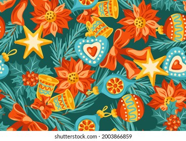 Feliz Navidad sin costura. Fondo de vacaciones de estilo vintage.