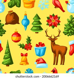 Feliz Navidad sin costura. Fondo de vacaciones al estilo de las caricaturas.