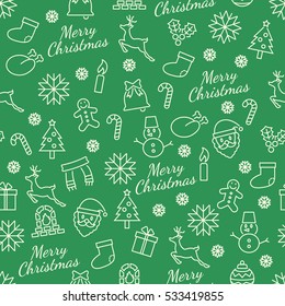 merry christmas seamless pattern with line icons, vector background for gift wrapping
