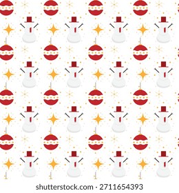 Merry Christmas seamless pattern mixing snowmen, new year toy and decorations