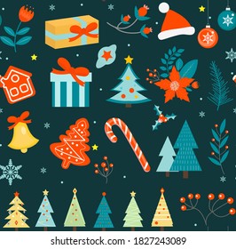 Feliz Navidad sin fisuras. Texto de repetición de invierno de Año Nuevo, fondo. Ilustración del vector