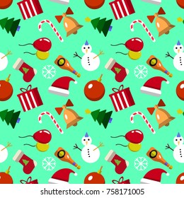 Merry Christmas Seamless pattern with new years elements. Vector illustration of flat design EPS