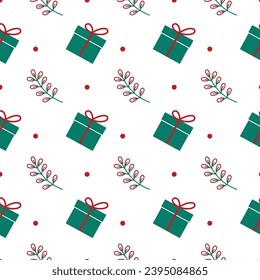 Feliz Navidad, patrón sin foco en el fondo verde. Regalo de Navidad, patrón de invierno. Ilustración vectorial