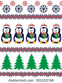 Merry Christmas seamless pattern with penguins,in vector. eps 10