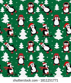Merry Christmas seamless pattern with penguins,in vector. eps 10
