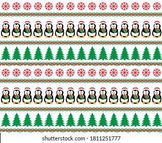 Merry Christmas seamless pattern with penguins,in vector. eps 10
