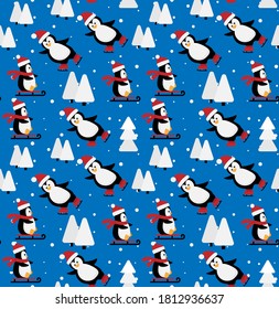 Merry Christmas seamless pattern with penguins,in vector. eps 10