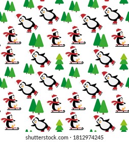 Feliz Navidad sin fisuras con pingüinos, en vector. Pasos 10