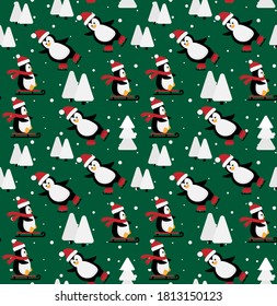 Merry Christmas seamless pattern with penguins,in vector. eps 10