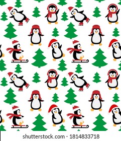 Merry Christmas seamless pattern with penguins,in vector. eps 10