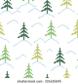 Merry Christmas seamless pattern with pine trees