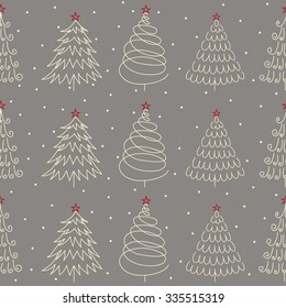 Merry Christmas seamless pattern with pine trees