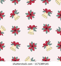 Merry Christmas Seamless Pattern PINK JINGLE BELLS Color Vector Illustration Set for Digital Print, Holidays, Wall Decorations, Scrapbooking, Photo Album Design and Digital Paper