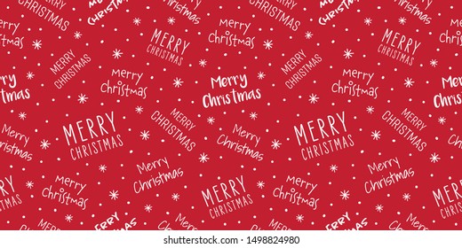 Merry Christmas seamless pattern red background with handwritten lettering
