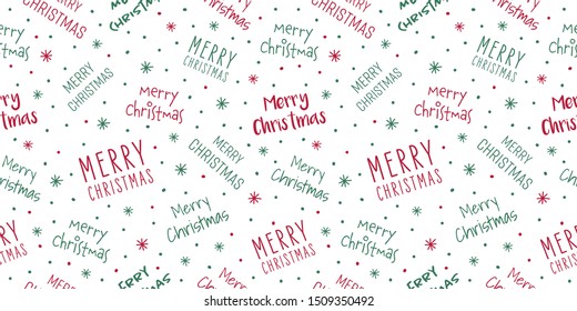 Merry Christmas seamless pattern red green isolated background with handwritten lettering