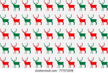 Merry Christmas Seamless Pattern With Red And Green Reindeer On White Background.Design Concept For Graphic, Banners, Presentations, Wallpaper, Reports. Vector Illustration. Eps10