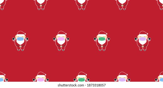 Merry Christmas seamless pattern, Santa Claus cartoon character wear a masks on red background.	