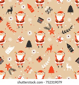 Merry Christmas seamless pattern with Santa Claus. Holiday pattern