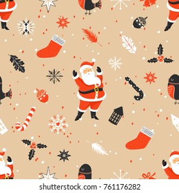 Merry Christmas seamless pattern with Santa Claus