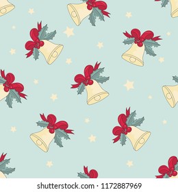 Merry Christmas Seamless Pattern Set BLUE JINGLE BELLS for Scrapbooking and Digital Print on Card and Photo Children’s Albums