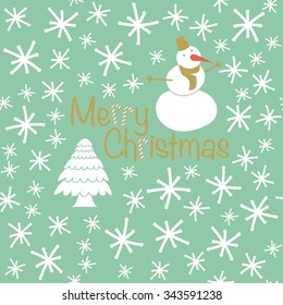 Merry Christmas seamless pattern with snowflakes and snowman