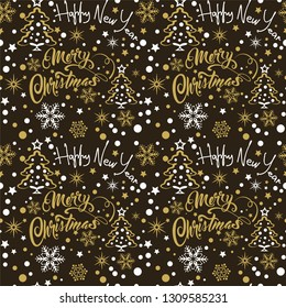 Merry Christmas seamless pattern with Christmas tree and stars for your design. Vector images.