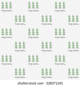 Merry Christmas seamless pattern Christmas tree hand drawn style with calligraphy lettering elements. Simple Christmas pattern for textile, wrapping paper or christmas background design