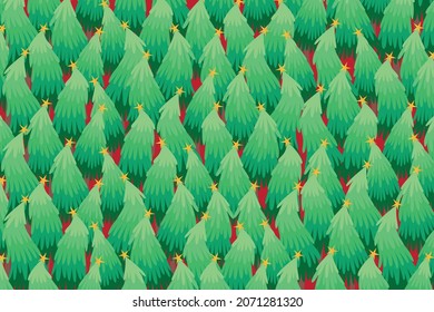 Merry Christmas seamless pattern with various pine tree
