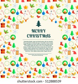 Merry Christmas seamless pattern with various festive symbols items and elements vector illustration