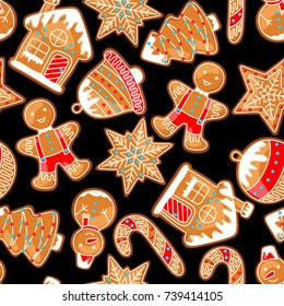 Merry Christmas seamless pattern with various gingerbreads.