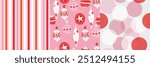 Merry christmas seamless pattern vector. Set of square cover design with bauble, ball, circle pattern. Winter season illustration for fabric, wallpaper, packaging, wrapping paper, ads.