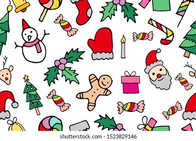 Merry Christmas seamless pattern. Vector illustrations. Isolated on white background
