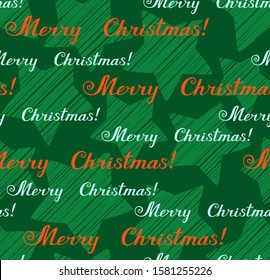 Merry Christmas, seamless pattern, vector, green, English. Script.  