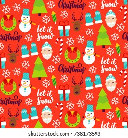 Merry Christmas Seamless Pattern. Vector Illustration. Winter Holiday Background.