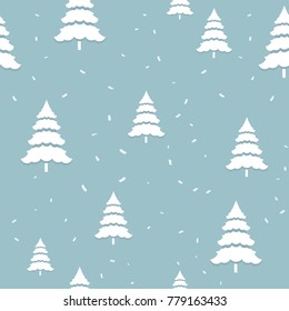 Merry christmas seamless pattern, white pine with fall leaves on blue background, vector illustration