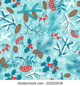 Merry Christmas seamless pattern with winter branches.