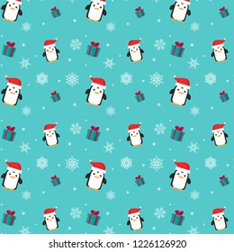 Merry Christmas. Seamless penguin pattern.