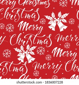 Merry Christmas! Seamless vector festive pattern with lettering.