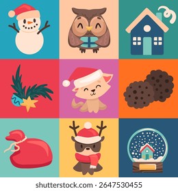 Merry Christmas seamless vector pattern with hand drawn elements. Cute elements in simple cartoon style. Wallpaper design ideal for textile, fabric prints, wrapping paper.