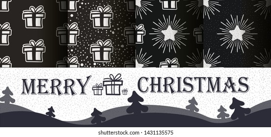 Merry Christmas!. Set of 4 cute seamless Winter Time patterns with traditional ornaments. Vector illustration Esp10